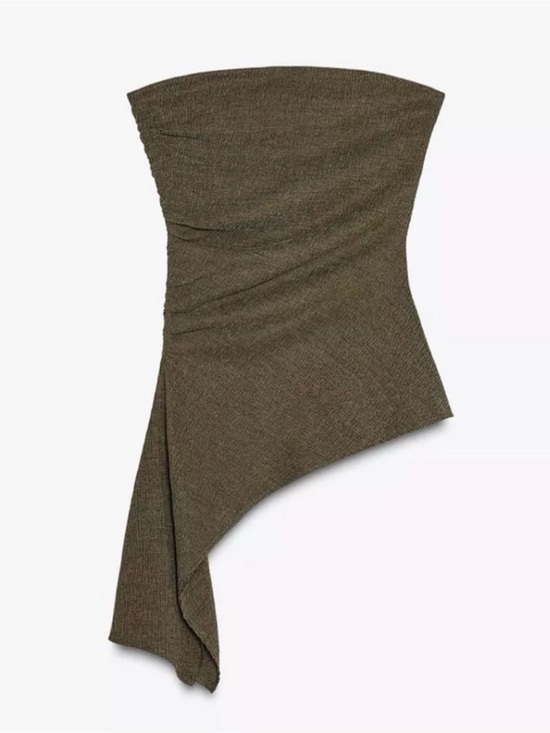Zara Tops - Zara Textured Asymmetrical Bandeau Top Strapless Brown M